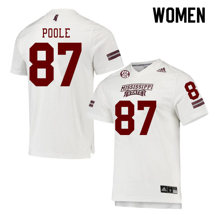Women #87 Nakai Poole Mississippi State Bulldogs College Football Jerseys Stitched Sale-White